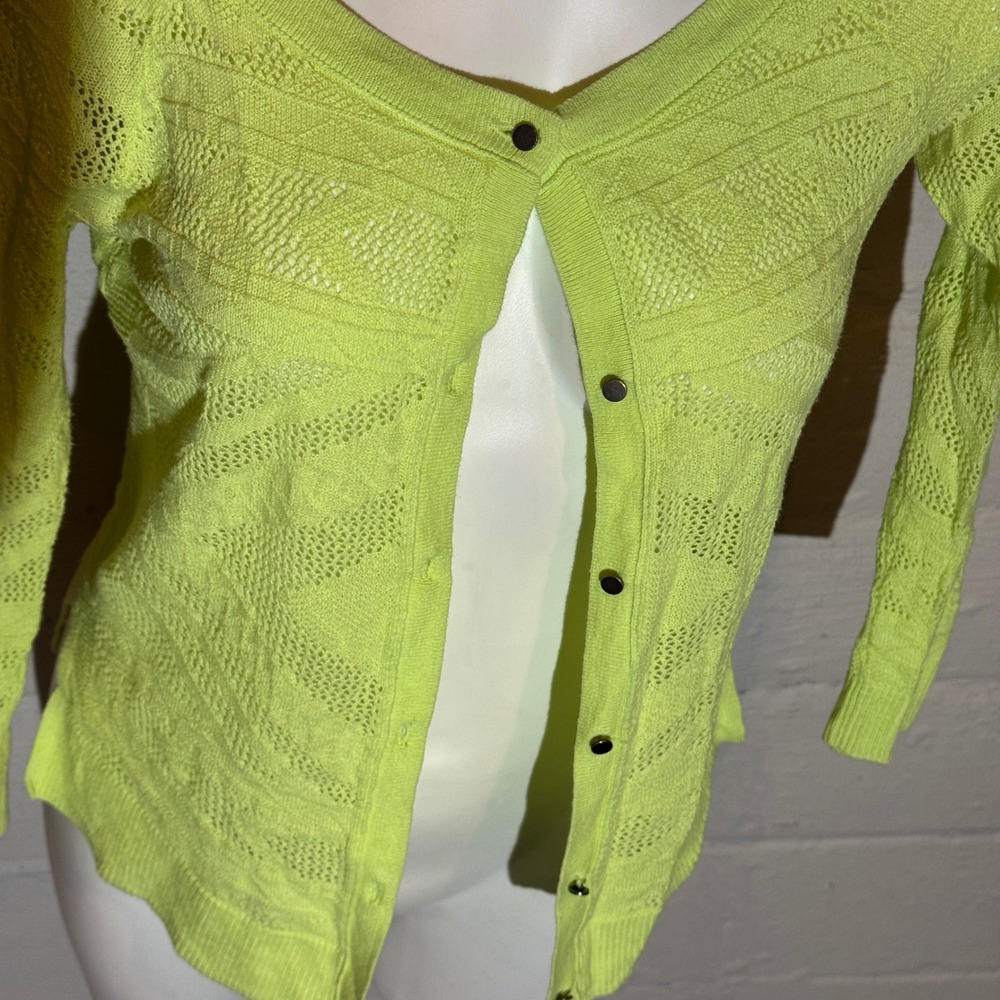 VTG American Eagle Knit Cardigan Sweater Womens Small Neon Yellow Button Front - Picture 3 of 7